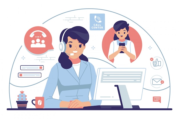 call center flat design illustration