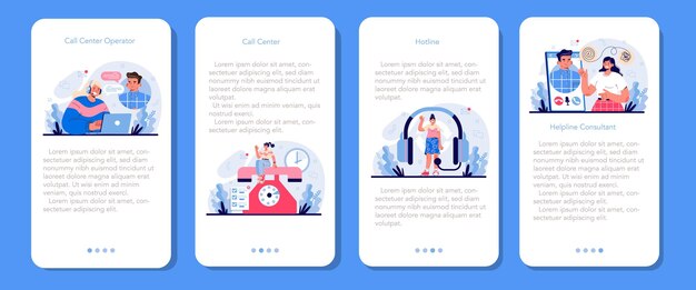 call center or helpline mobile application banner set support operator