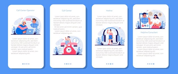 Operatore di supporto del set di banner per applicazioni mobili di call center o assistenza telefonica