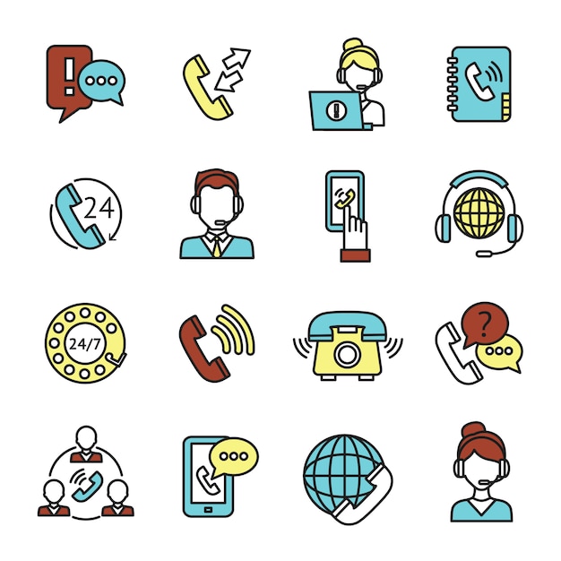 Call center icons set