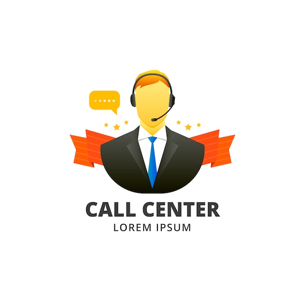 Vector call center man operator logo