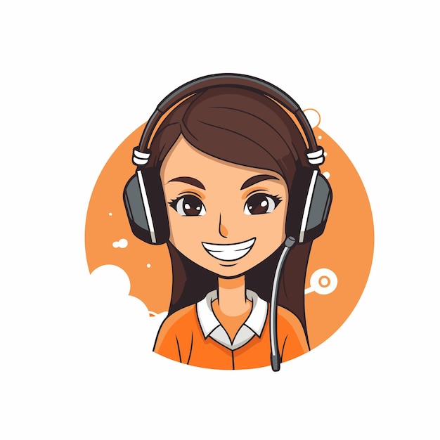 Call center operator girl in headphones vector illustration on white background