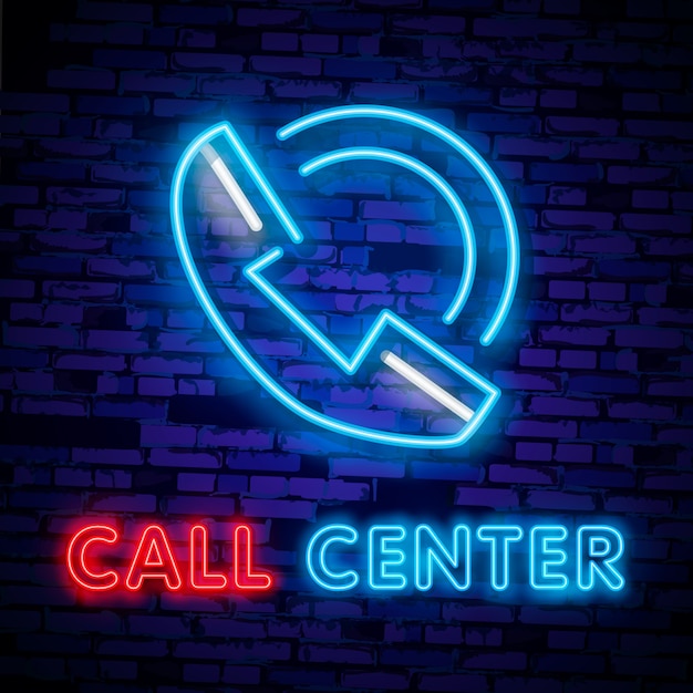 Vector call center operator neon light icon. support service glowing sign.