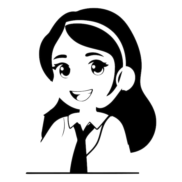 Call center operator with headset in flat cartoon style