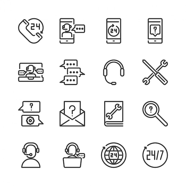 Call center and support icon set