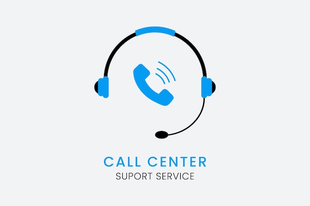 Call center support service with headphone and call icon.