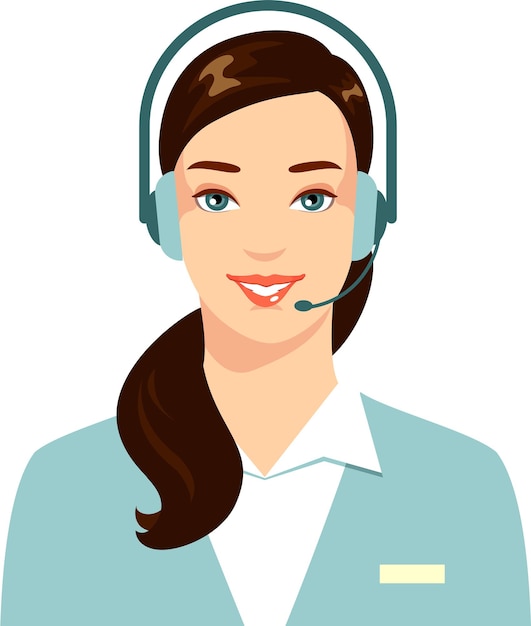 Call Center Support Young Beautiful Woman with Headphones