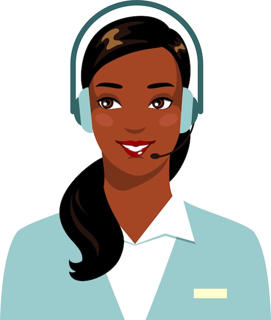 Call Center Support Young Black African American Woman with Headphones