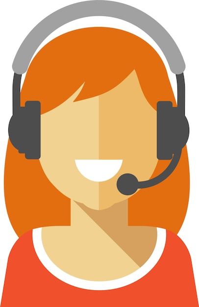 Vector call center support young woman with headphones icon avatar portrait face