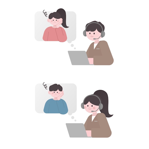 콜 센터 텔레마케팅 남자 와 여자 그림