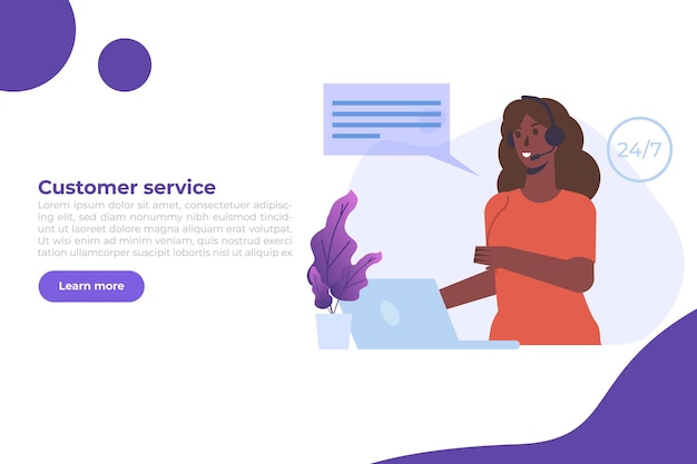 Call center template. customer service, hotline concept. office workers with headsets, telemarketing agents. vector illustration