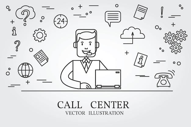 Vector call center thin line design