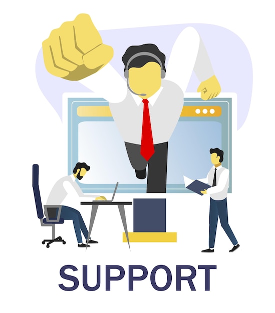 Колл-центр, онлайн-служба поддержки клиентов, векторные иллюстрации. Техническая поддержка, служба поддержки.