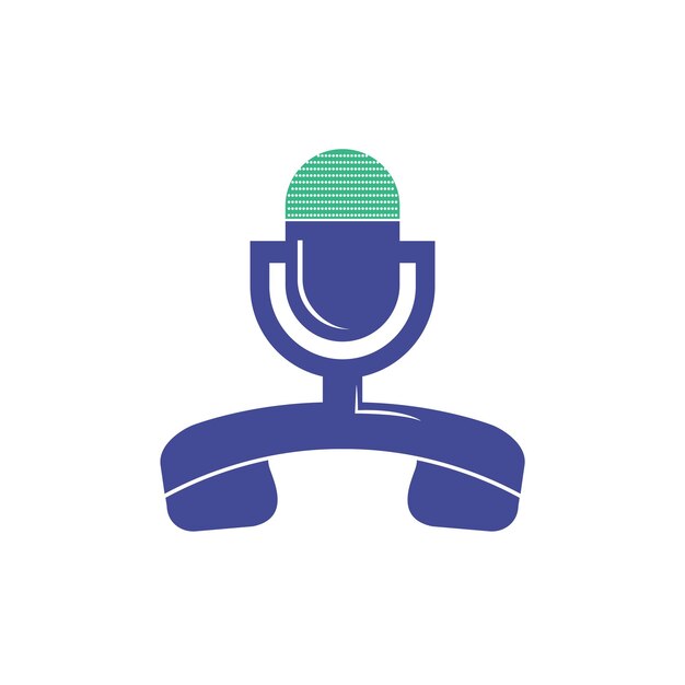 Vettore design del logo della chiamata combinato con il microfono del podcast