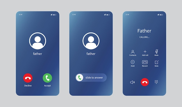 Vector call screen smartphone interface template flat ui ux for application mockup incoming call screen