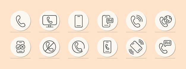 Call set icon Handset silent mode phone number speech bubble network tick cross location message speech bubble Contact us concept Pastel color background Vector line icon for Business