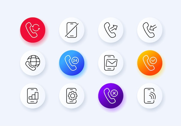 Значок набора вызовов Входящий исходящий пропущенный вызов конфигурация диаграммы соответствия телефонной трубки Концепция разговора Стиль неоморфизма Значок векторной линии для бизнеса и рекламы