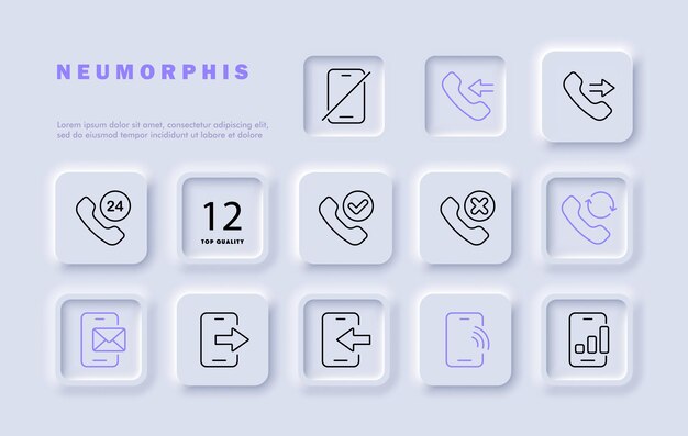 Вектор Икона линии звонка смартфон телефонов отметка перекрестная почта sms стиль неоморфизма икона векторной линии для бизнеса и рекламы