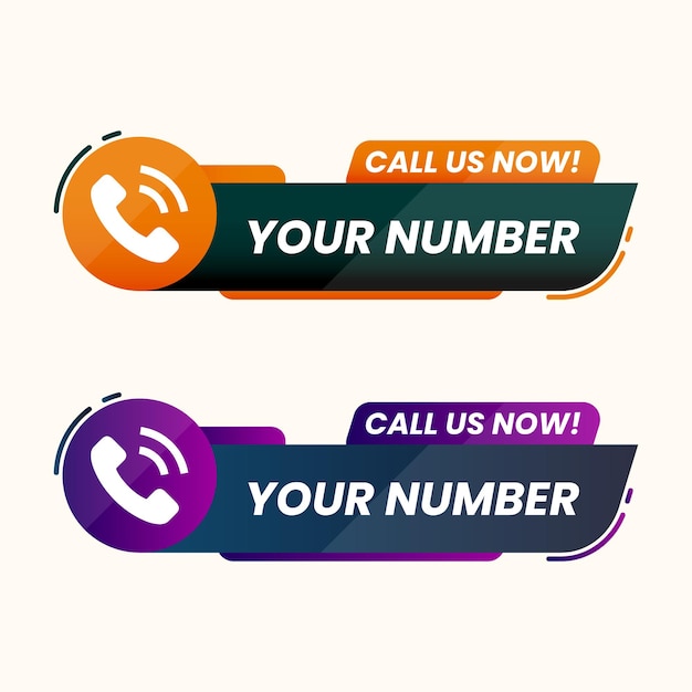 Vector call us now button with your number and call sign