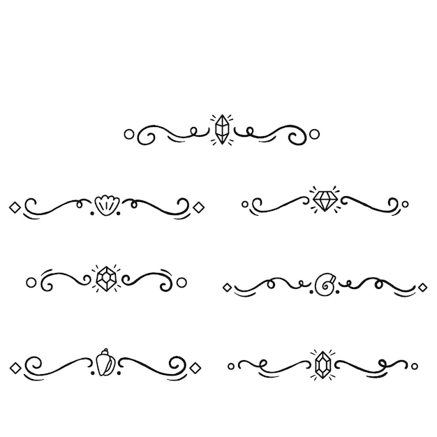 Calligrafische bloeiende ornamenten Vintage handgetekende rand vector set voor begroeting Vintage element