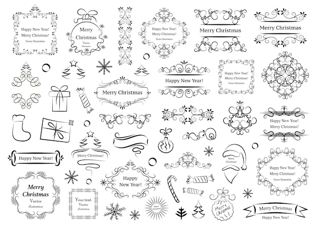 Vector calligraphic design elements for christmas decorative swirls or scrolls vintage frames flourishes