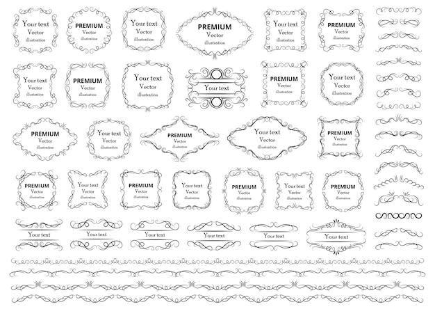 ベクトル 書道のデザイン要素装飾的な渦巻きや巻物ヴィンテージフレームはラベルを繁栄させます