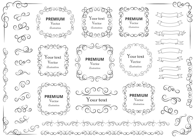 붓글씨 디자인 요소 장식 소용돌이 또는 스크롤 빈티지 프레임은 레이블을 번성