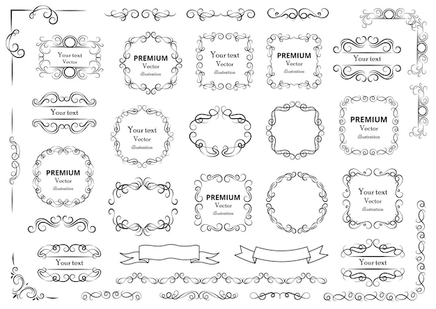 Calligraphic design elements Decorative swirls or scrolls vintage frames flourishes labels