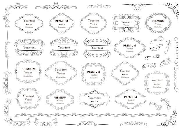 Calligraphic design elements Decorative swirls or scrolls vintage frames flourishes labels