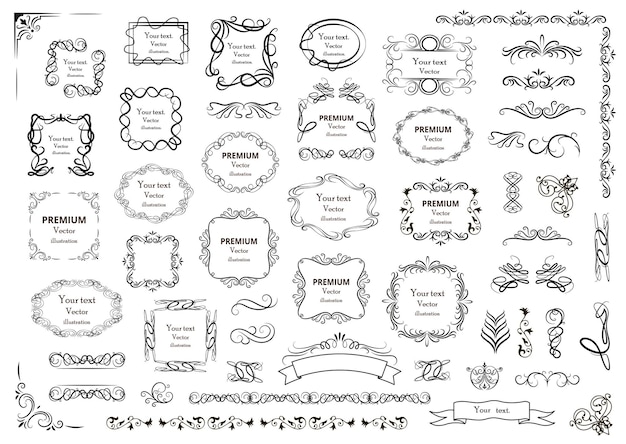 Calligraphic design elements Decorative swirls or scrolls vintage frames flourishes labels