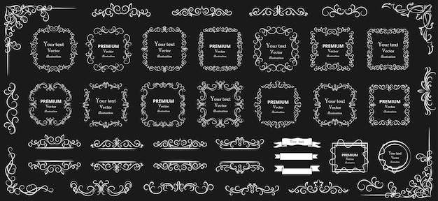 Calligraphic design elements Decorative swirls or scrolls vintage frames flourishes labels