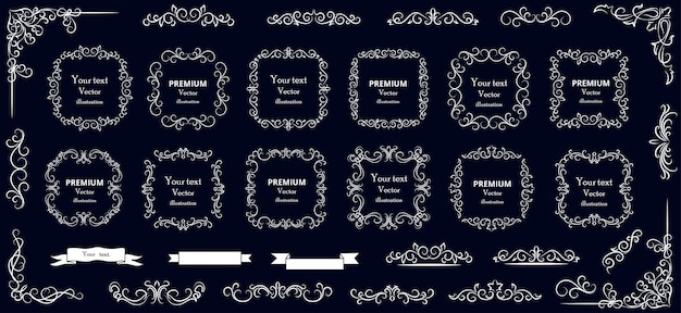 Calligraphic design elements Decorative swirls or scrolls vintage frames flourishes labels