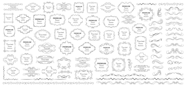 붓글씨 디자인 요소 장식 소용돌이 또는 스크롤 빈티지 프레임은 레이블을 번성