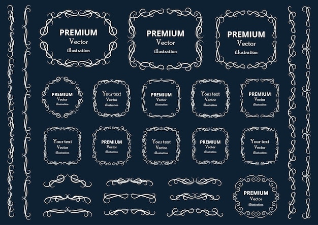 Calligraphic design elements Decorative swirls or scrolls vintage frames flourishes labels