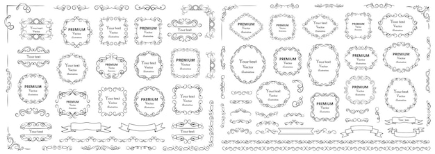 Calligraphic design elements Decorative swirls or scrolls vintage frames flourishes labels