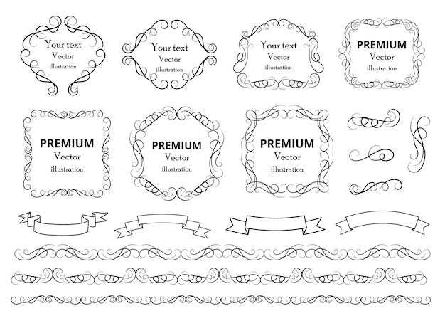 붓글씨 디자인 요소 장식 소용돌이 또는 스크롤 빈티지 프레임은 레이블을 번성