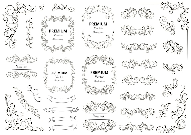 Vector calligraphic design elements decorative swirls or scrolls vintage frames flourishes labels