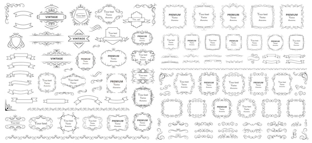 calligraphic design elements decorative swirls and scrolls vintage frames flourishes labels and