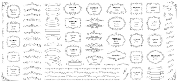 붓글씨 디자인 요소 장식 소용돌이 또는 스크롤 빈티지 프레임은 레이블을 번성