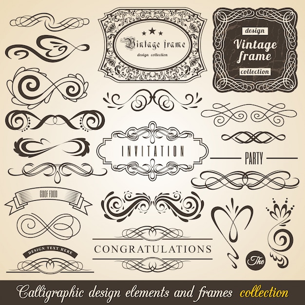 Calligraphic design elements and frames