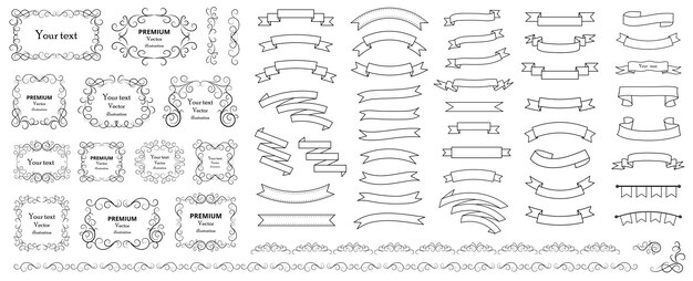 Calligraphic design elements ribbon elements decorative swirls or scrolls vintage frames flourishes