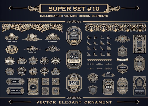 Каллиграфический дизайн Золотые элементы Вектор процветает логотип набор рамок коллекции и украшения этикетки