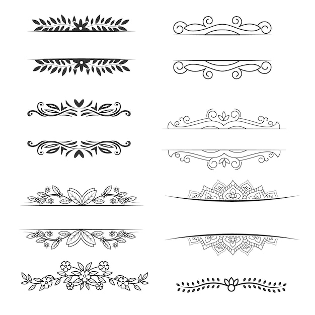 Calligraphic divider elements headers vintage set