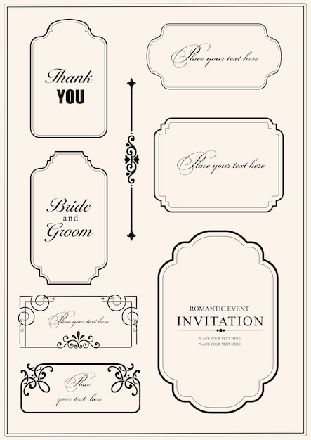 Vector calligraphic elements and frame vintage set