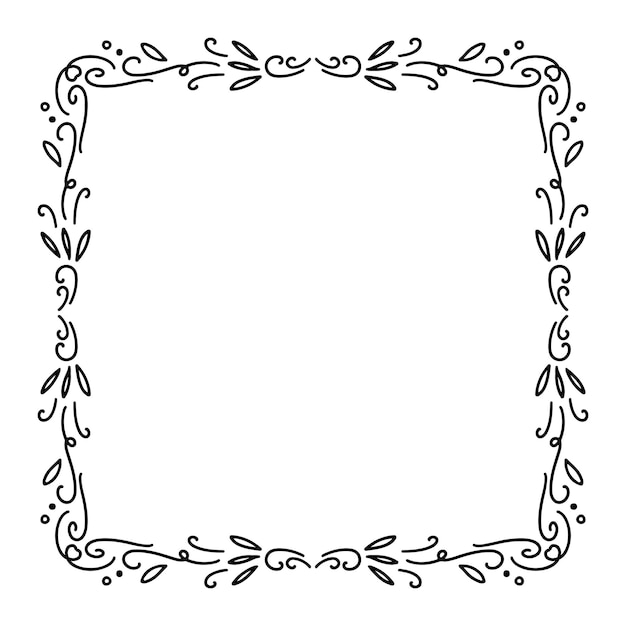 Calligraphic Hand Drawn Doodle Floral Frame. Artistic Calligraphy Design Element.