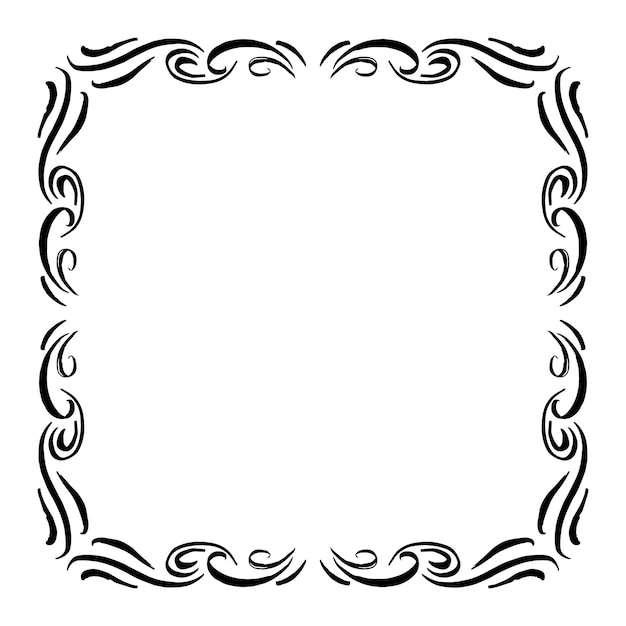Vector calligraphic hand drawn doodle floral frame. artistic calligraphy design element.