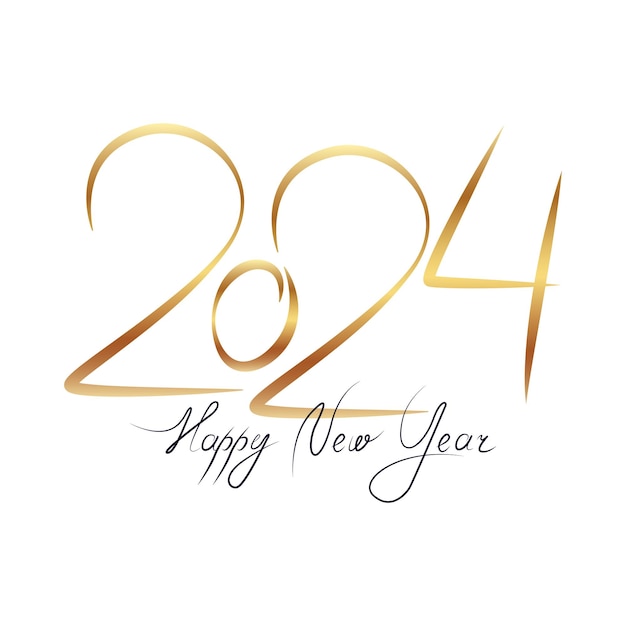 Calligraphic inscription Happy 2024 New Year Golden numbers