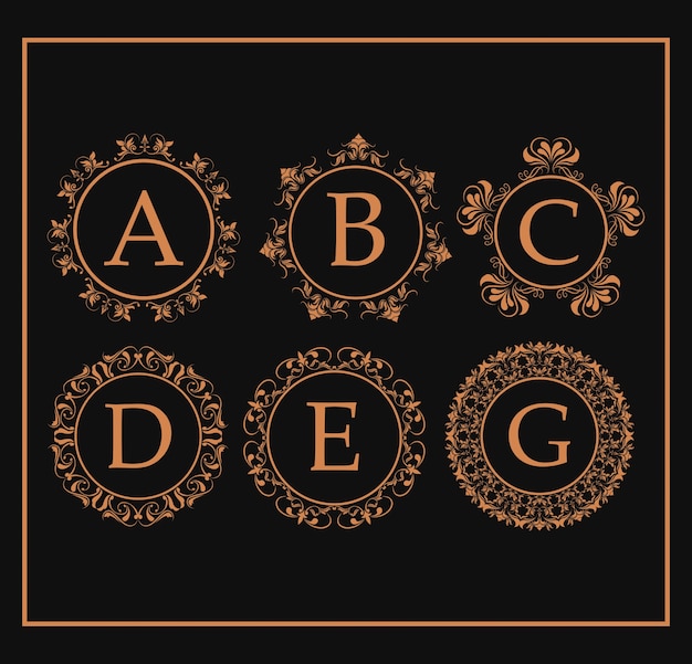 calligraphic monogram golden emblem swirls 