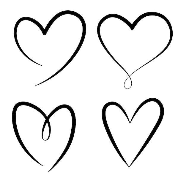 Vector calligraphic set of black hearts