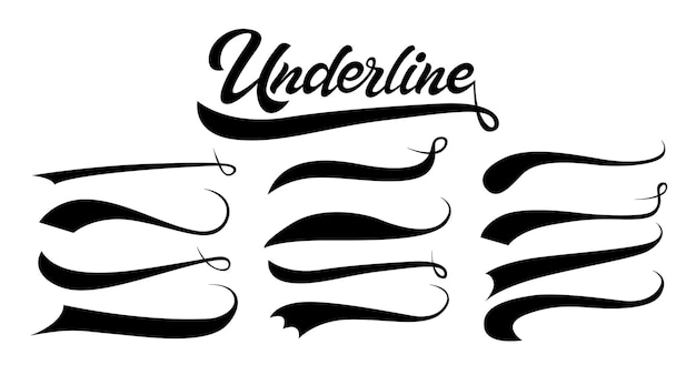 Vector calligraphic swoosh tail set underline marker strockes sport logo typography elements texting letter